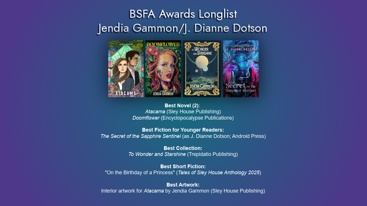 BSFA Awards Longlist Jendia Gammon / J. Dianne Dotson