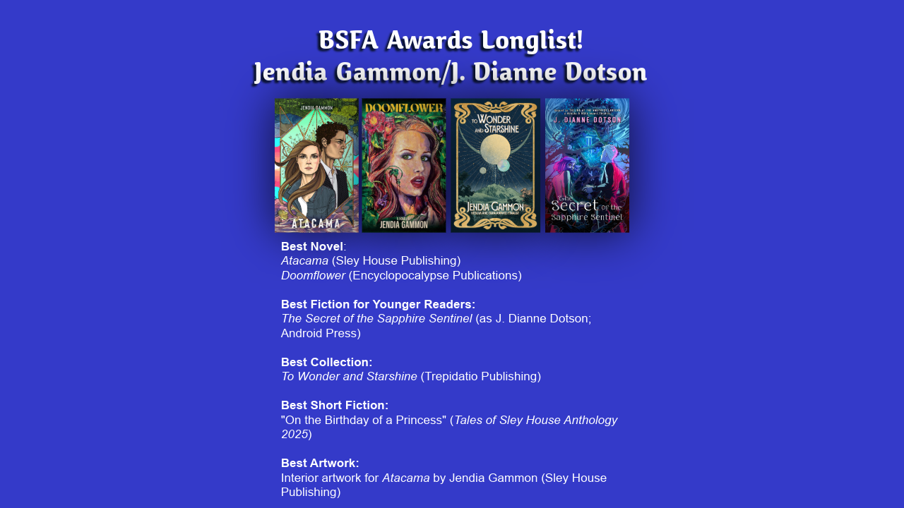 Jendia Gammon BSFA Nominations Blog Post