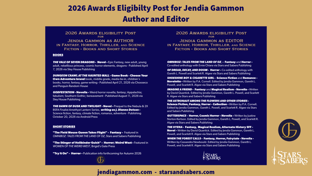2026 Awards Eligibility Blog Post for Jendia Gammon, Author and Editor